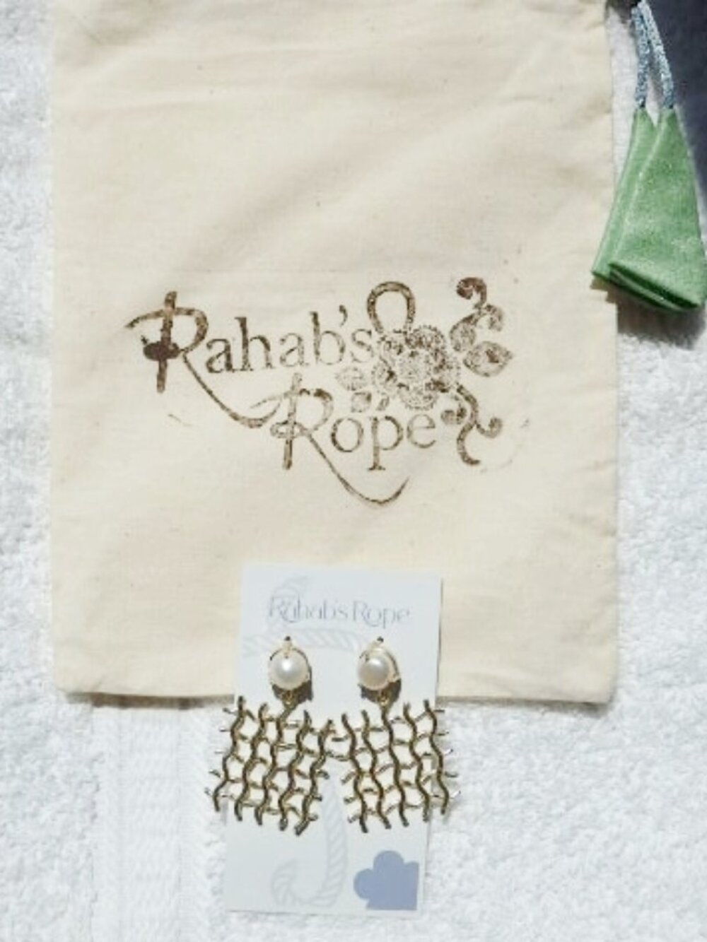 NWT-Rahab's Rope Gold & Pearl Earrings PLUS bag (see photos)